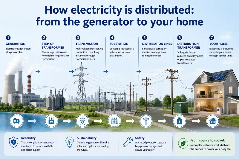 ¿Cómo se distribuye la electricidad: desde el generador hasta tu casa?